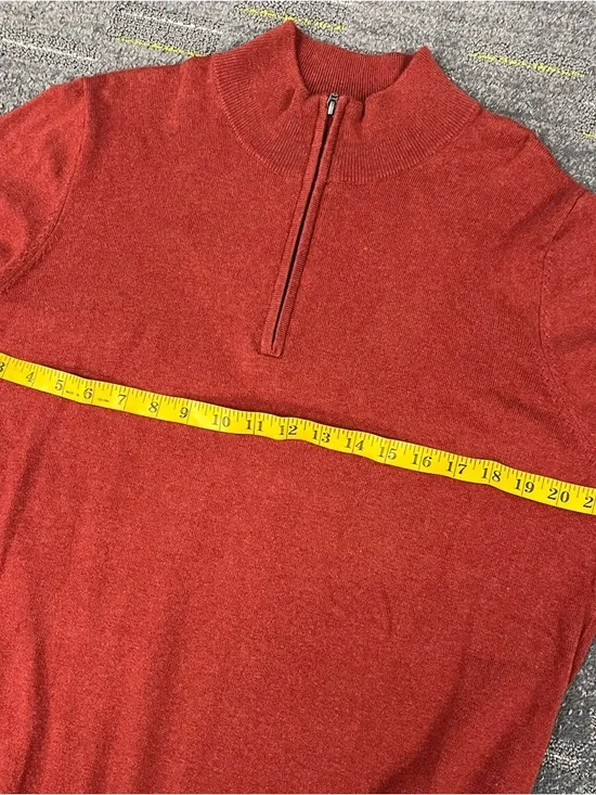 LL Bean Cotton Cashmere Blend 1/4 Zip Sweater Mens Large Red Mock Neck 275298 - Picture 8 of 10